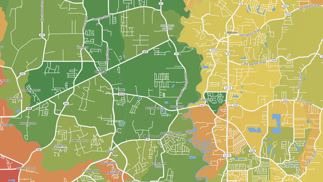 Greenwell Springs, LA Map of Murder Rates