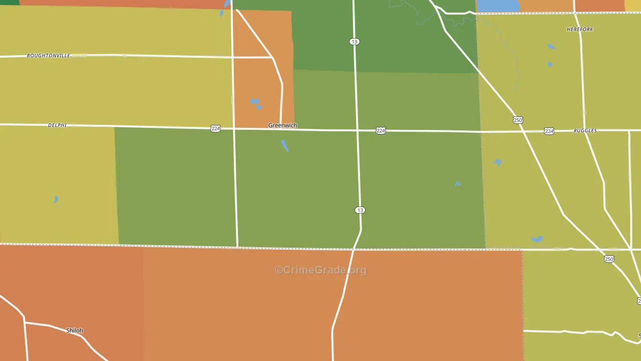 Greenwich, OH Map of Murder Rates
