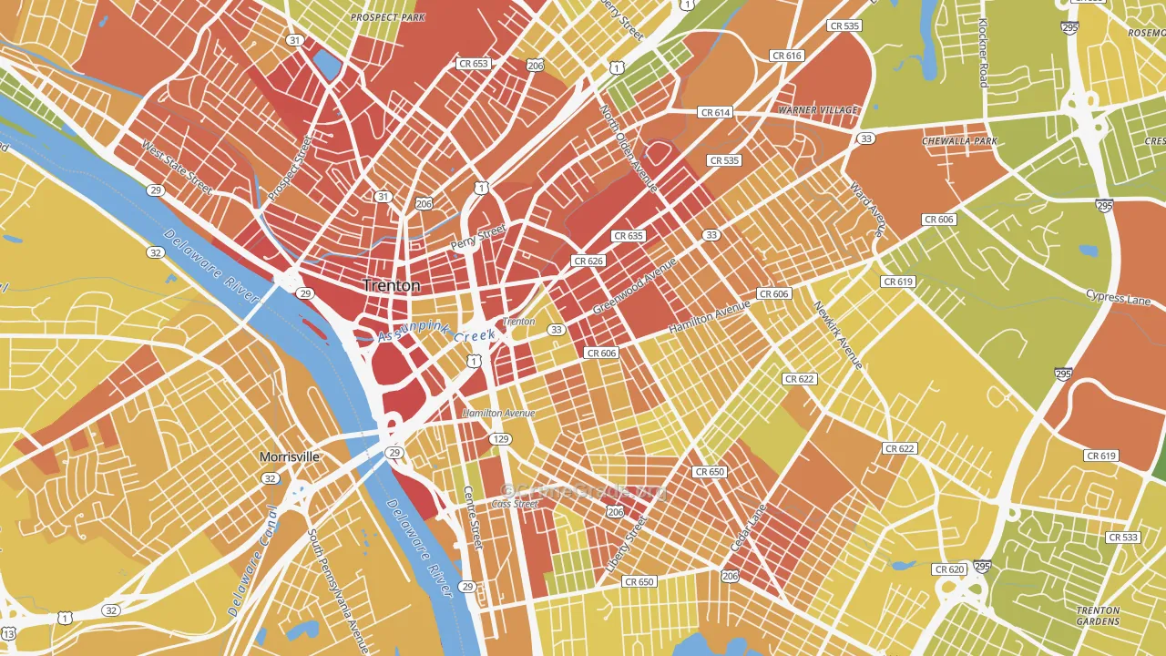 Greenwood and Hamilton, Trenton, NJ Map of Murder Rates