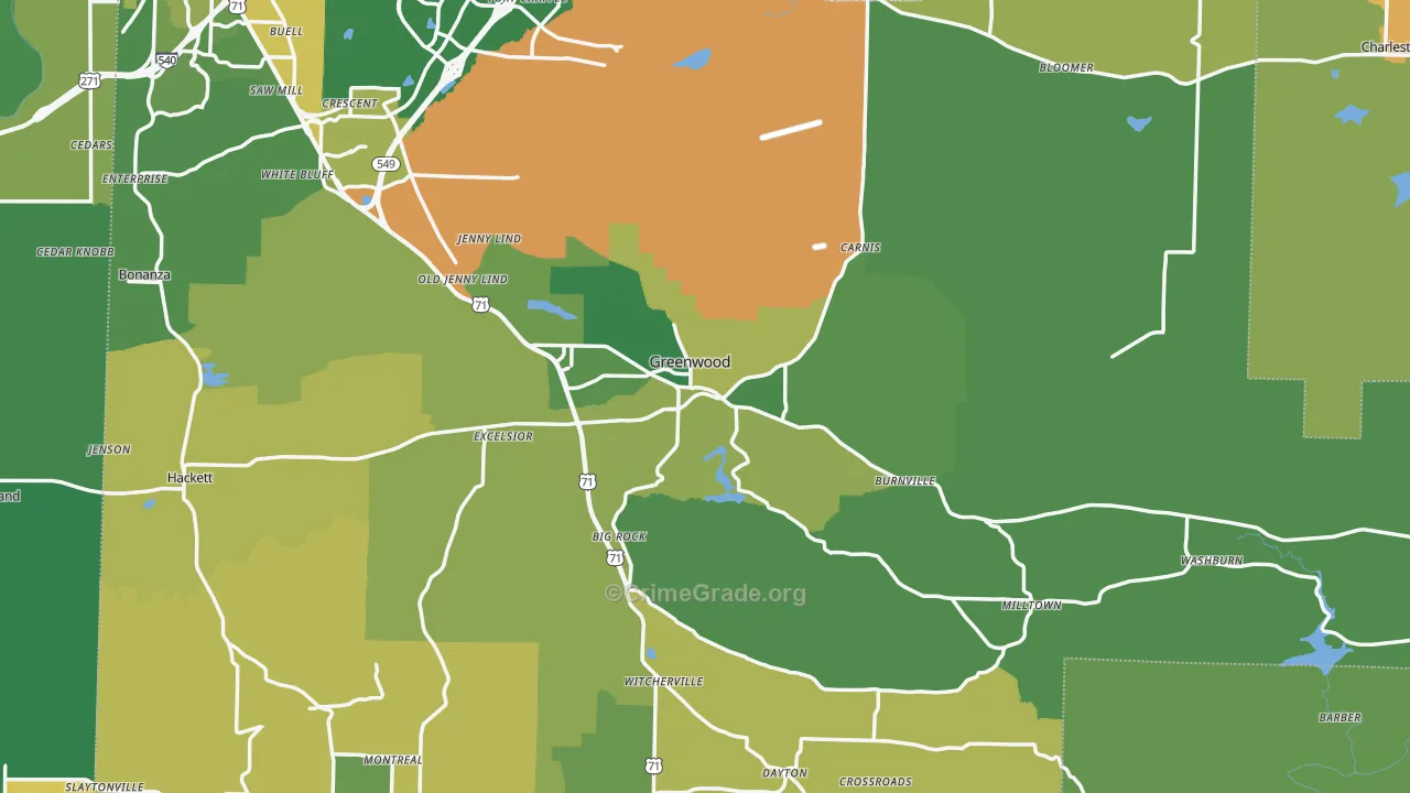 Greenwood, AR Map of Murder Rates