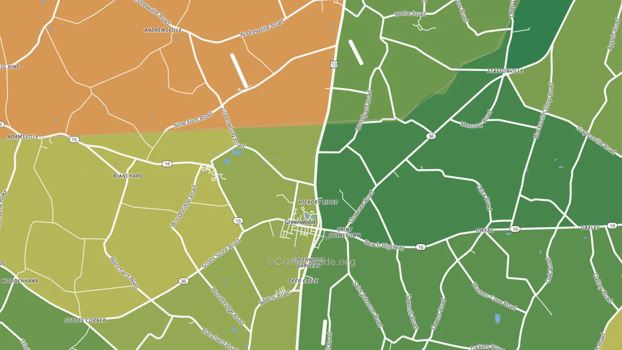 Greenwood, DE Map of Murder Rates