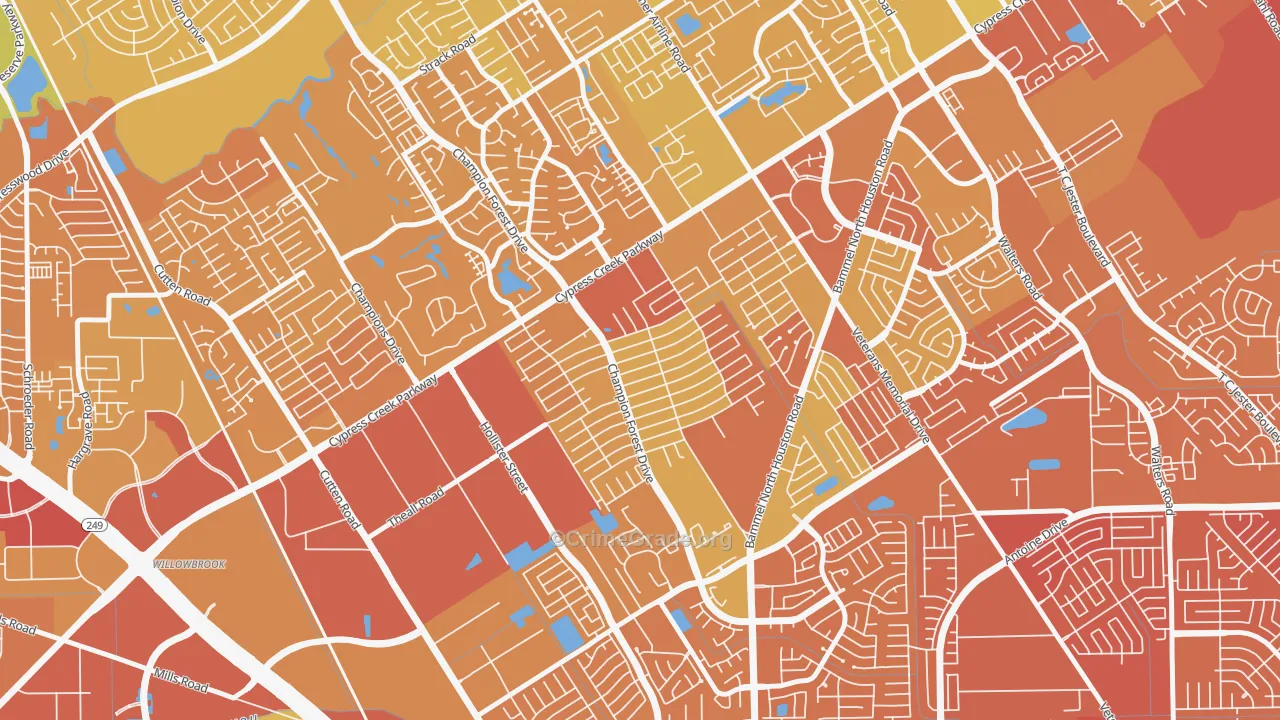 Greenwood Forest, Houston, TX Map of Murder Rates