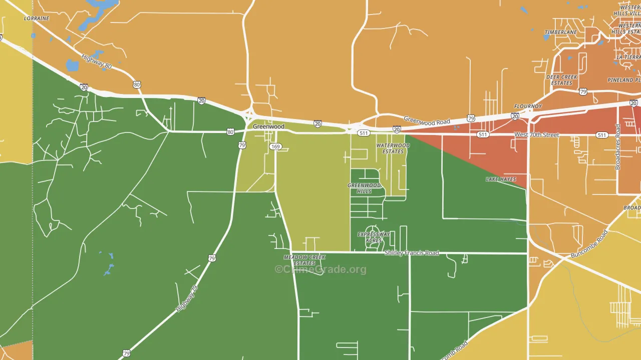 Greenwood, LA Map of Murder Rates