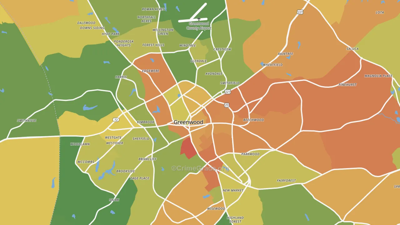 Greenwood, SC Map of Murder Rates