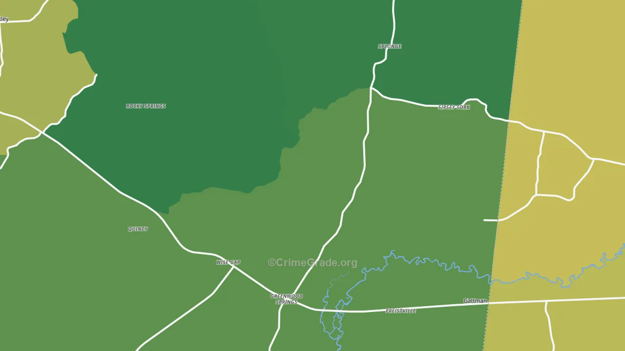 Greenwood Springs, MS Map of Murder Rates