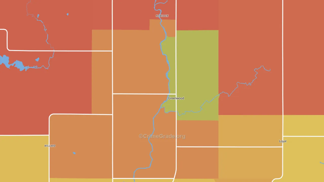 Greenwood, WI Map of Murder Rates