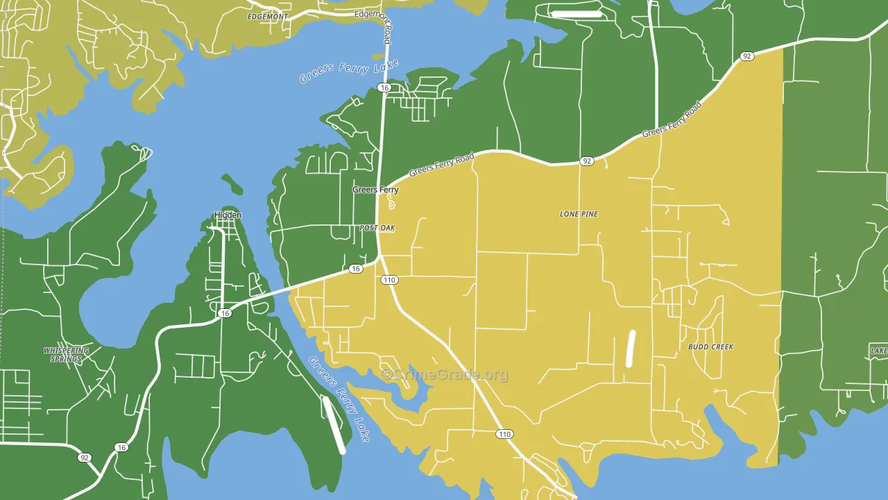 Greers Ferry, AR Map of Murder Rates
