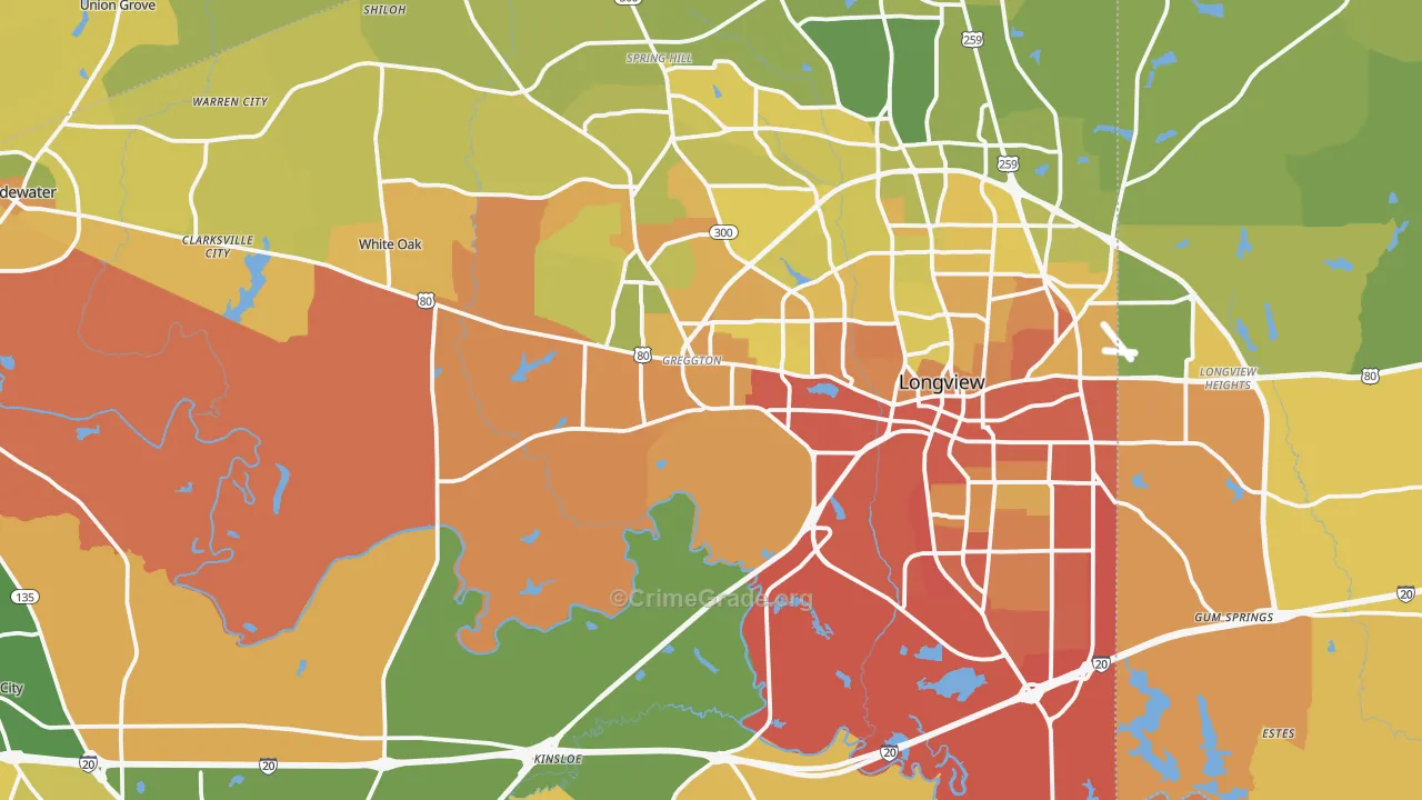 Gregg County, TX Map of Murder Rates