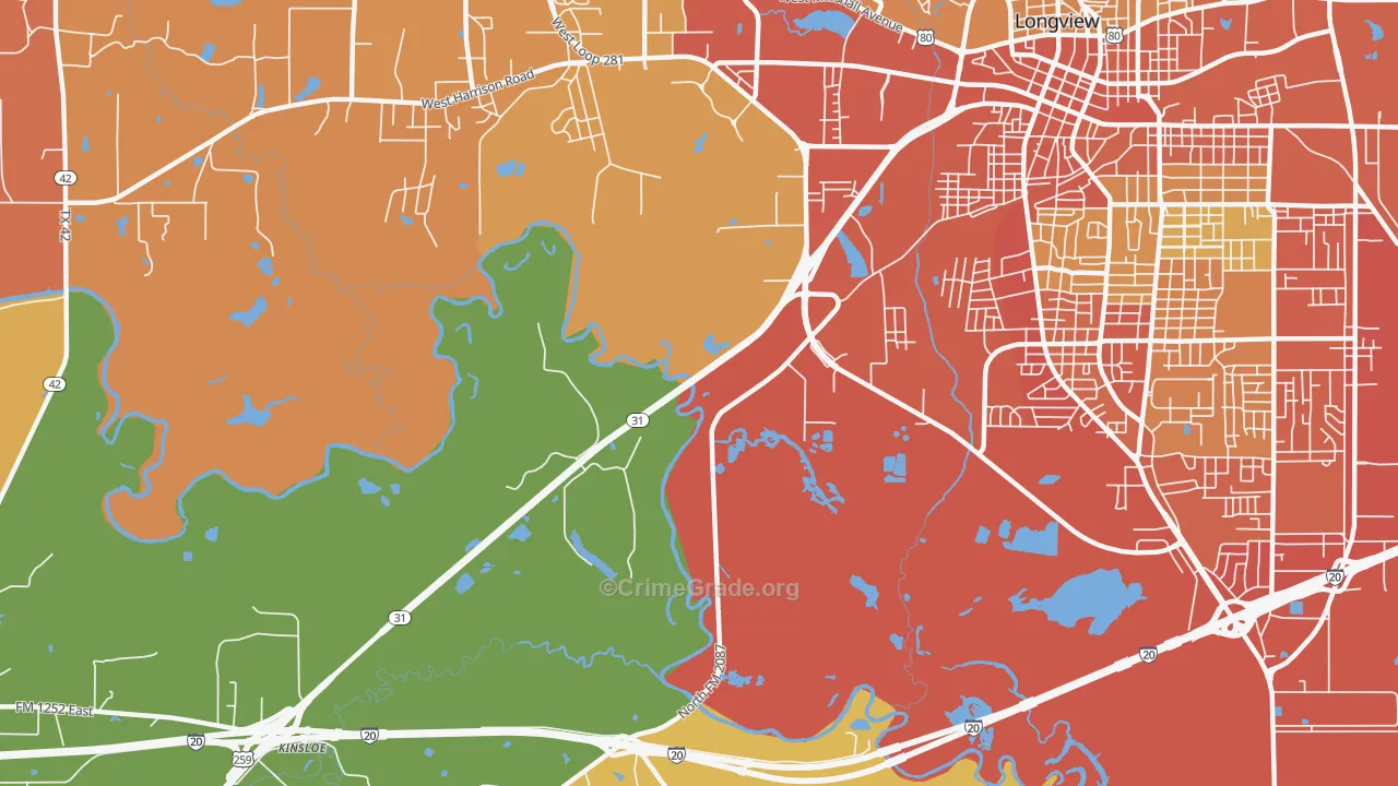 Greggton, TX Map of Murder Rates