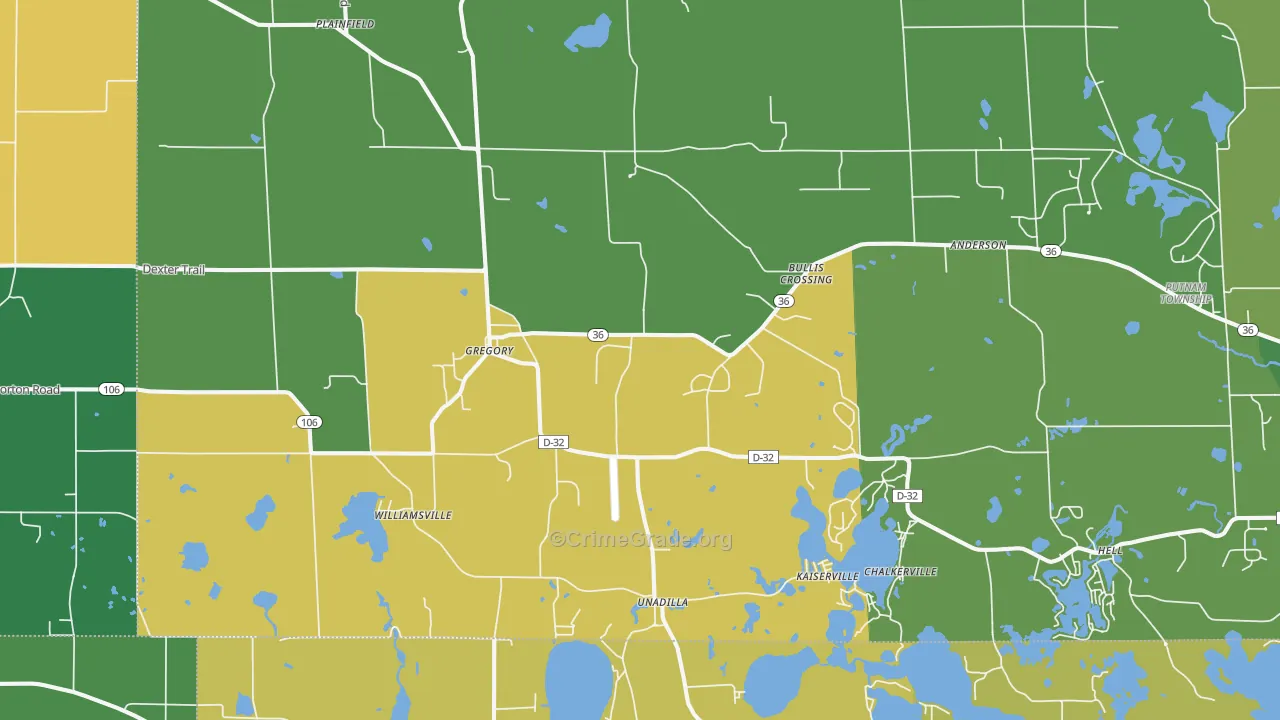 Gregory, MI Map of Murder Rates