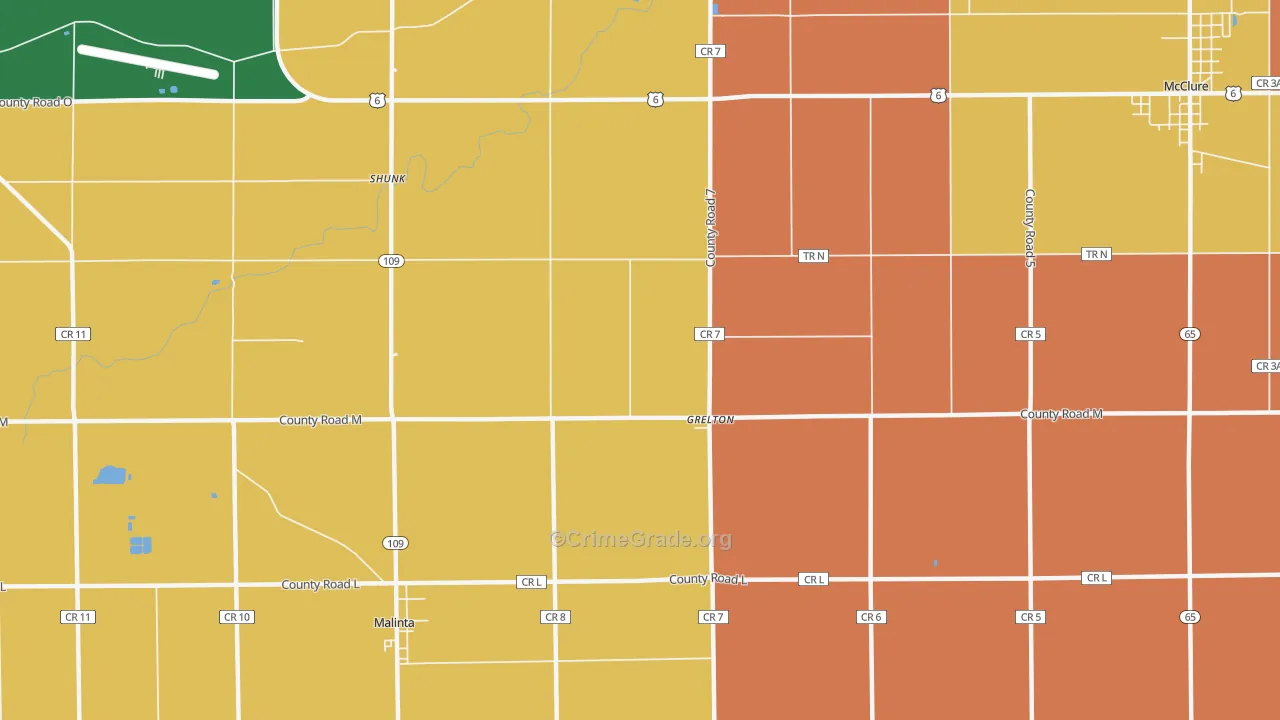 Grelton, OH Map of Murder Rates