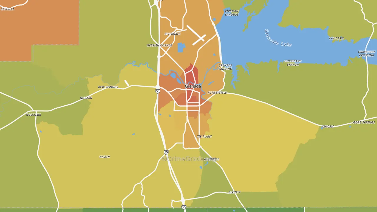 Grenada, MS Map of Murder Rates