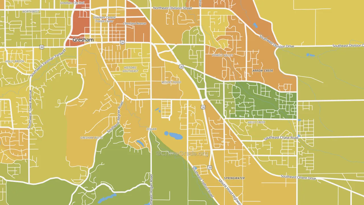 Gresham-Mt. Hood, Gresham, OR Map of Murder Rates