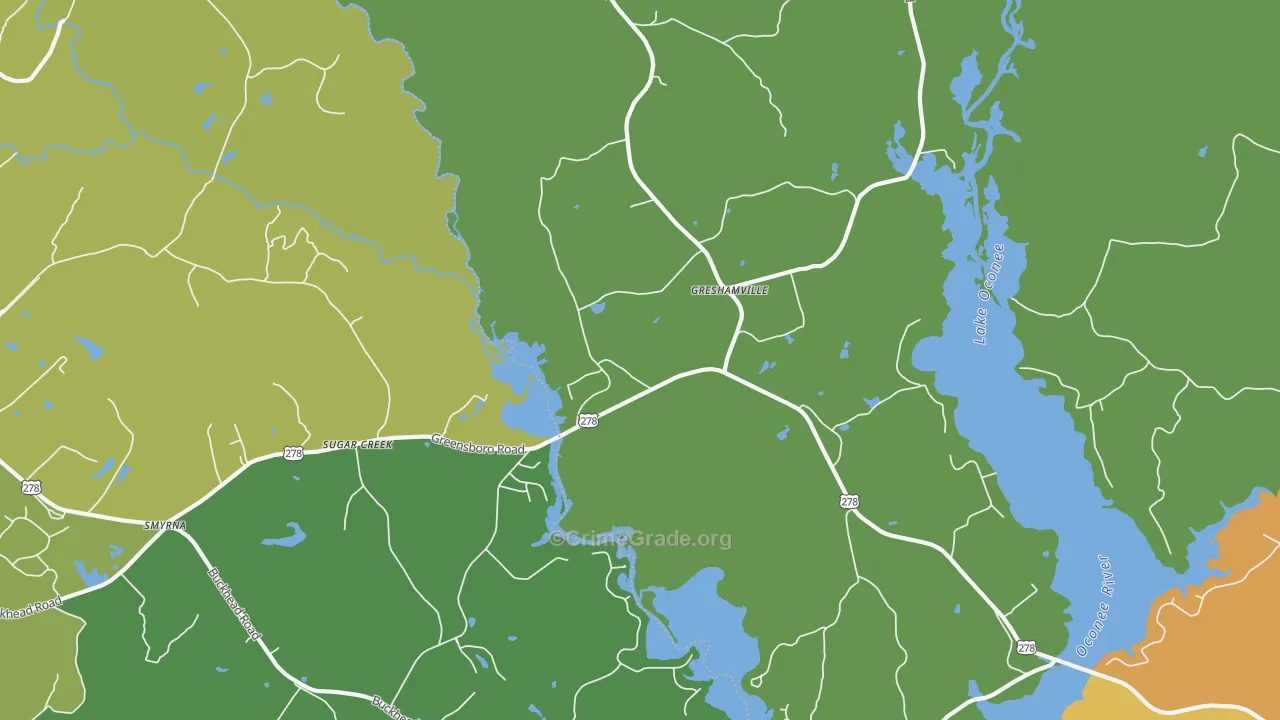 Greshamville, GA Map of Murder Rates