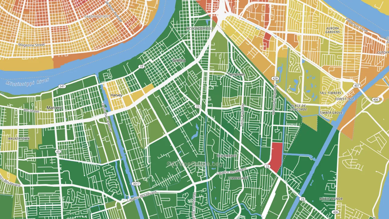 Gretna, LA Map of Murder Rates