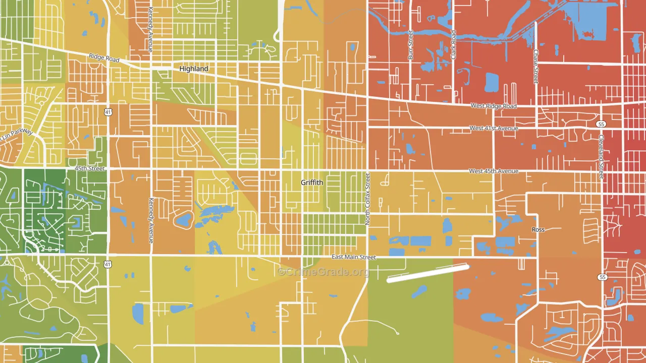 Griffith, IN Map of Murder Rates