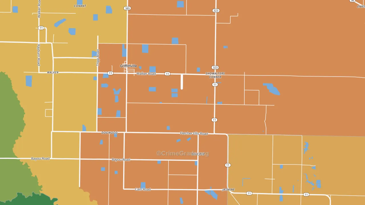 Griffithville, AR Map of Murder Rates