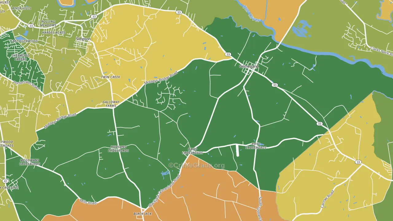 Grimesland, NC Map of Murder Rates