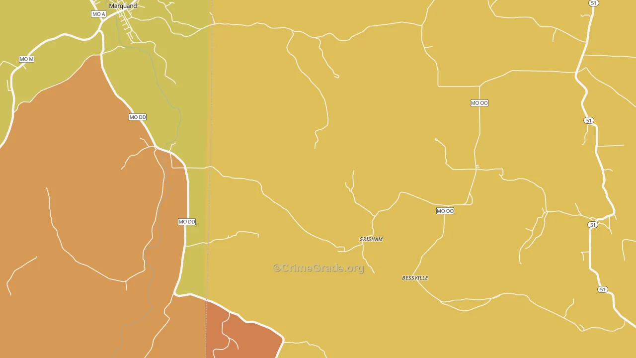 Grisham, MO Map of Murder Rates