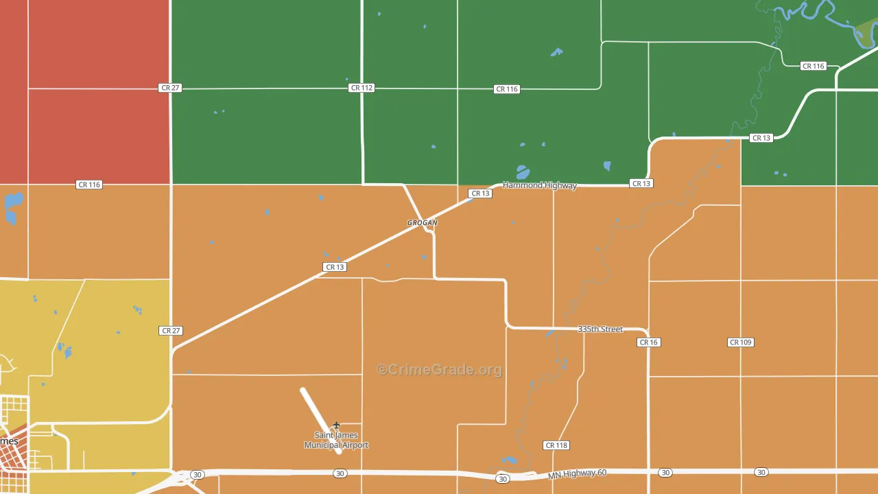Grogan, MN Map of Murder Rates