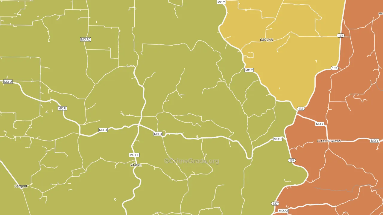 Grogan, MO Map of Murder Rates