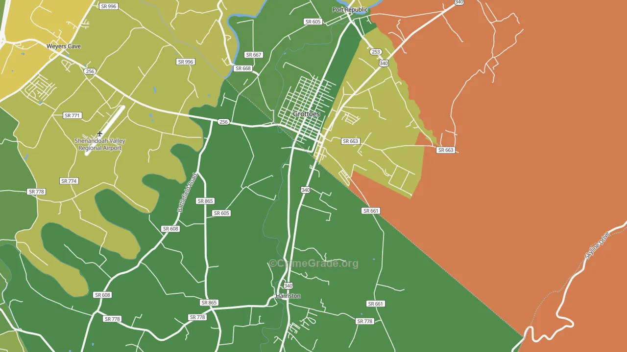 Grottoes, VA Map of Murder Rates