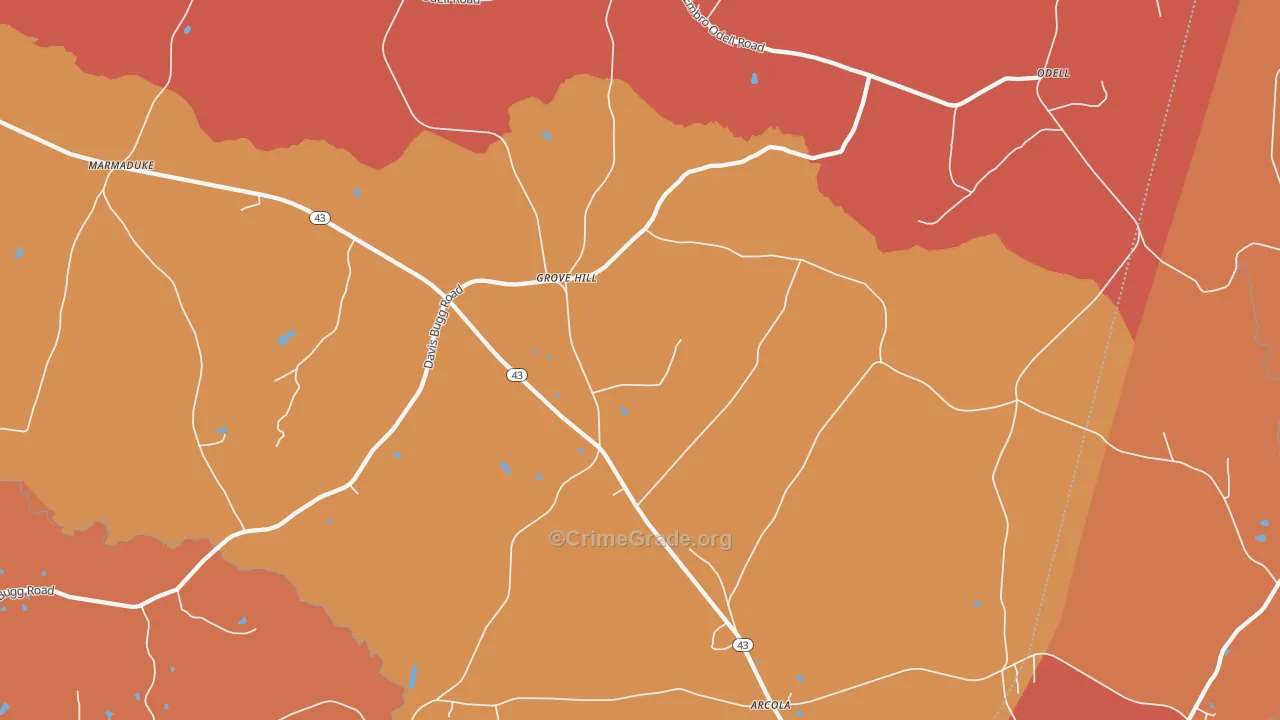 Grove Hill, NC Map of Murder Rates