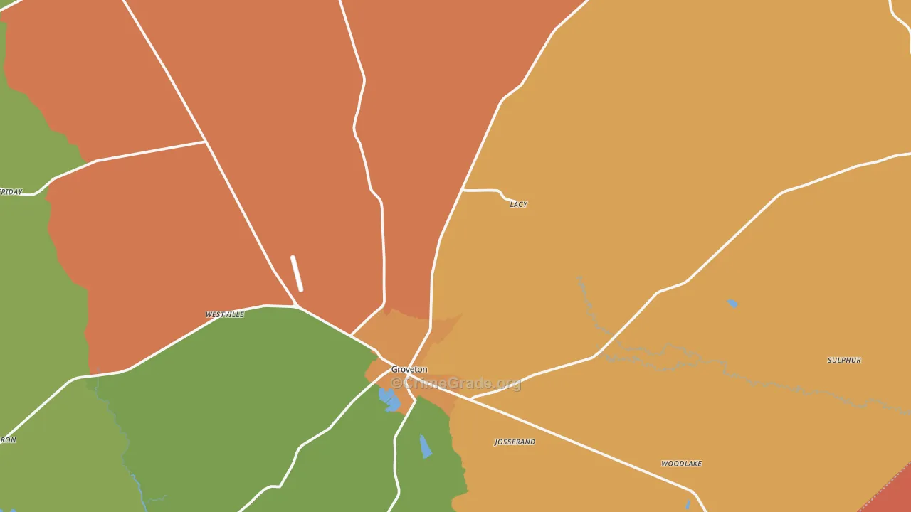 Groveton, TX Map of Murder Rates