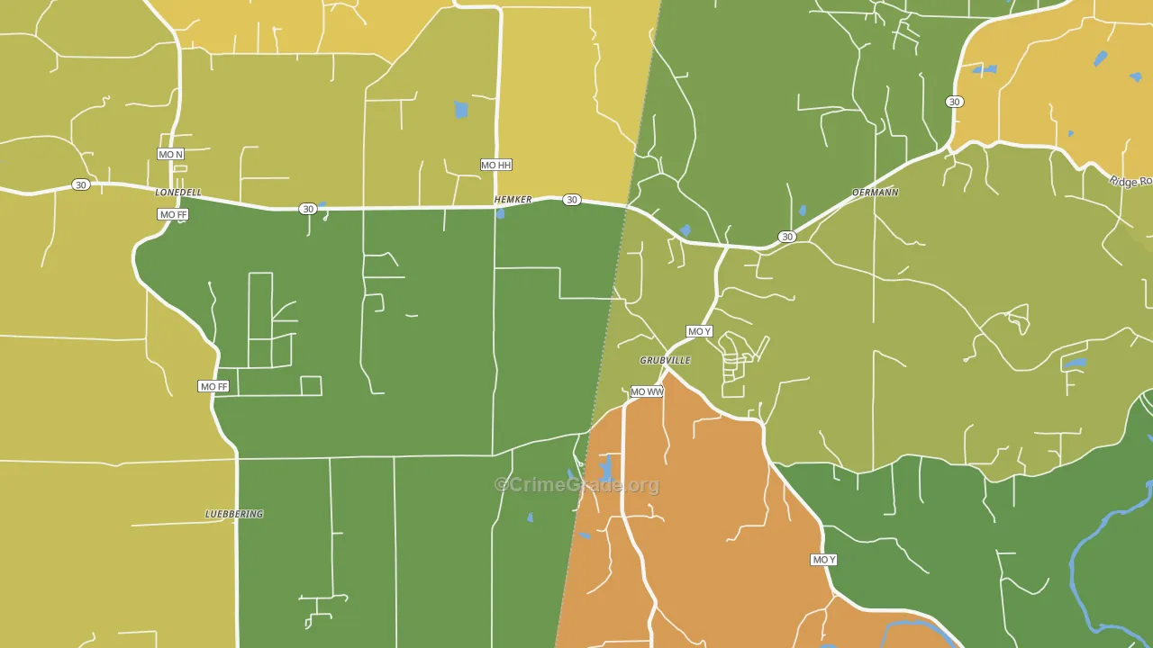 Grubville, MO Map of Murder Rates