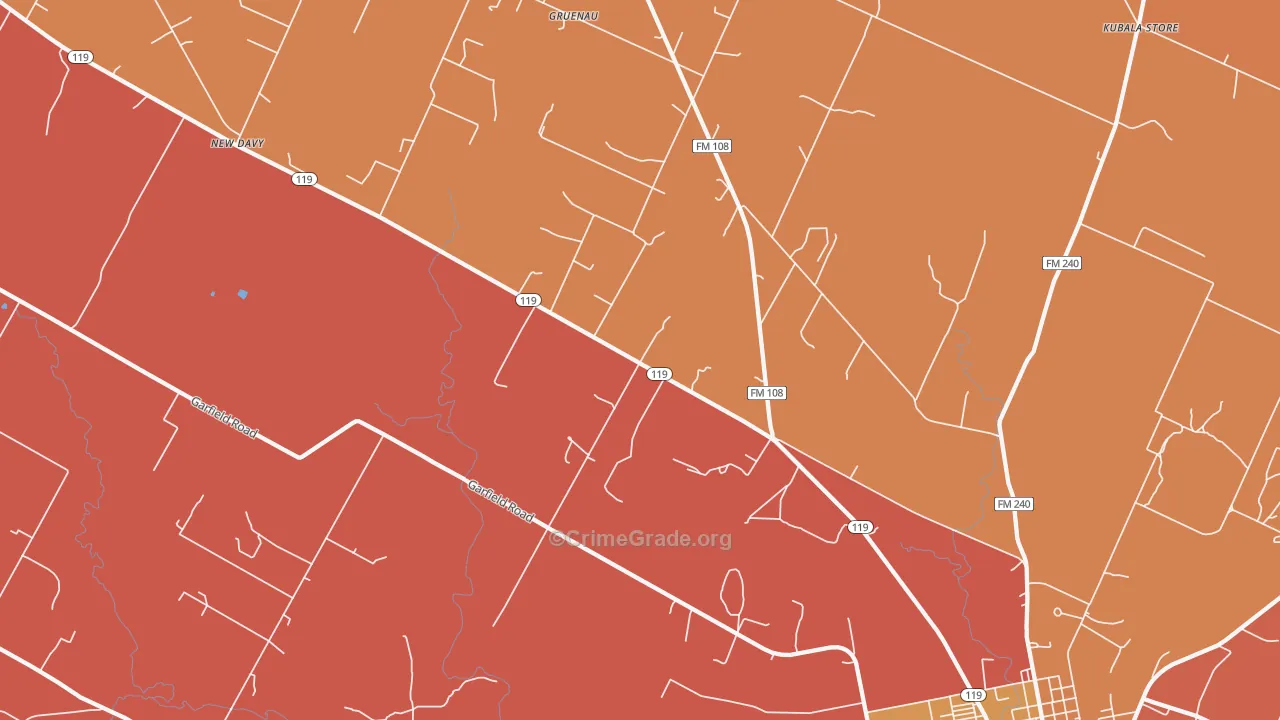 Gruenau, TX Map of Murder Rates