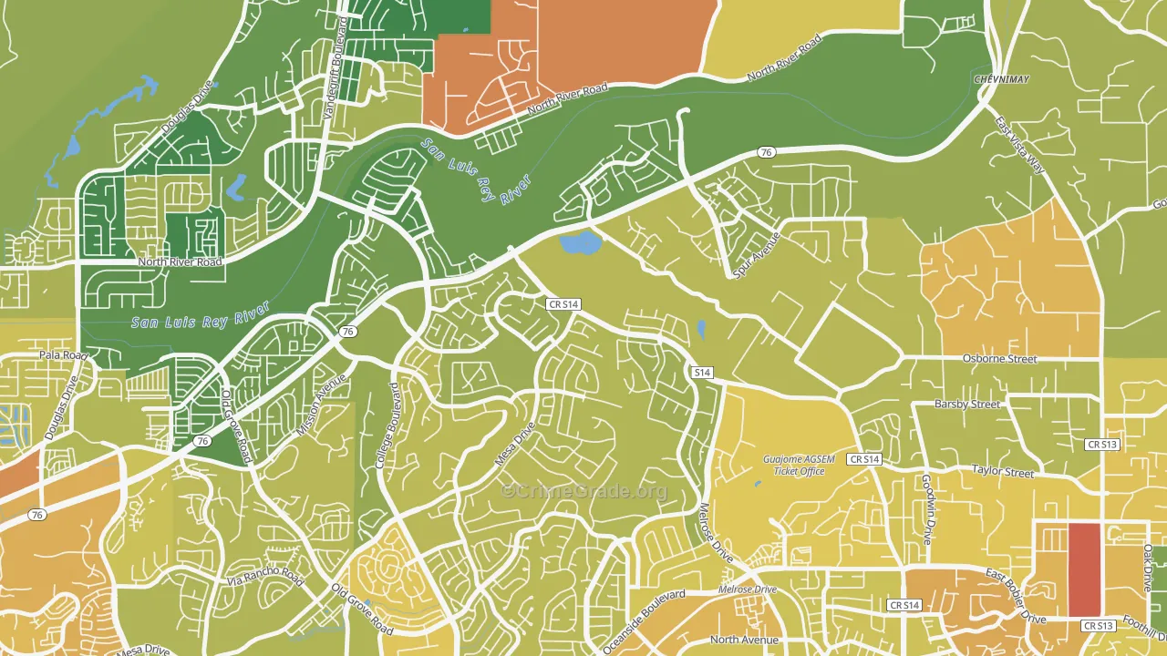 Guajome, Oceanside, CA Map of Murder Rates