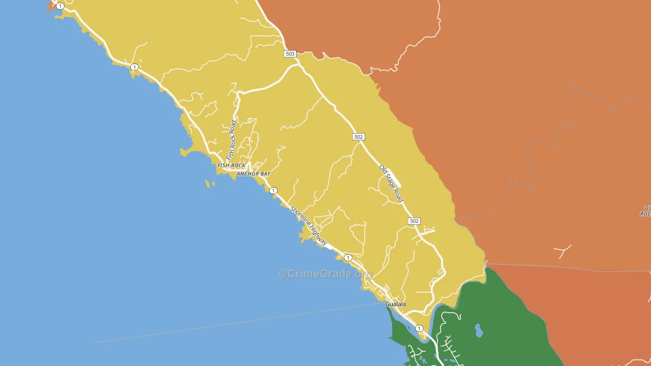 Gualala, CA Map of Murder Rates