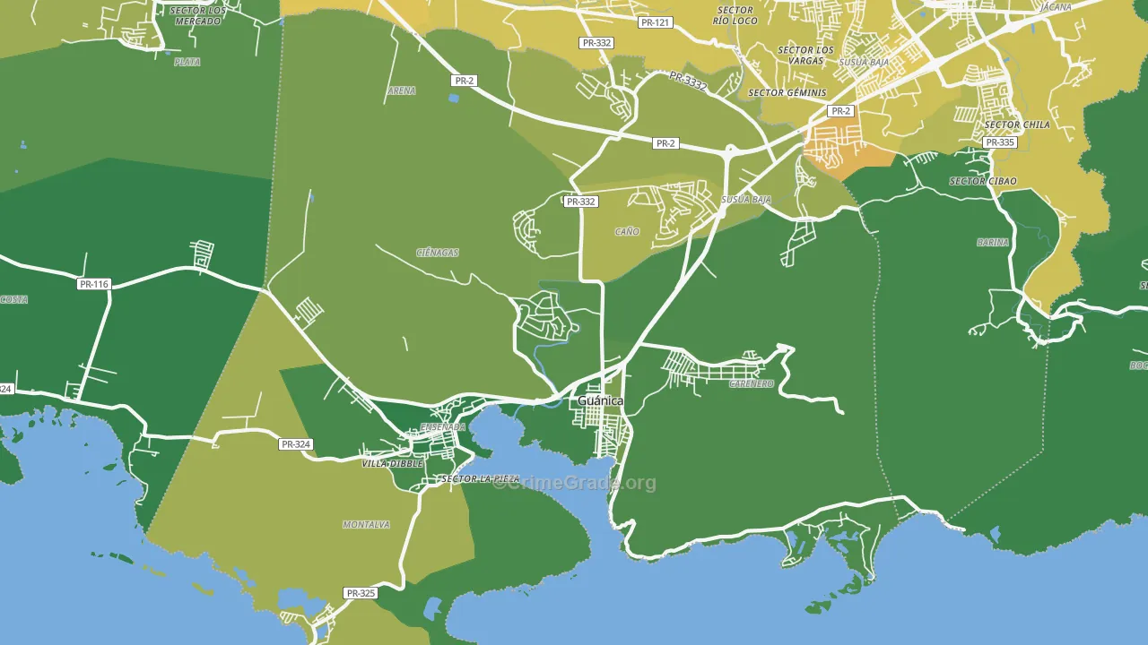 Guanica Municipio, PR Map of Murder Rates