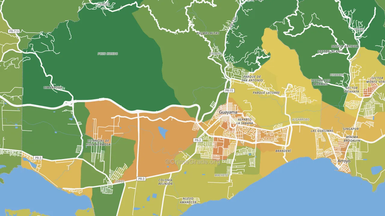 Guayama, PR Map of Murder Rates