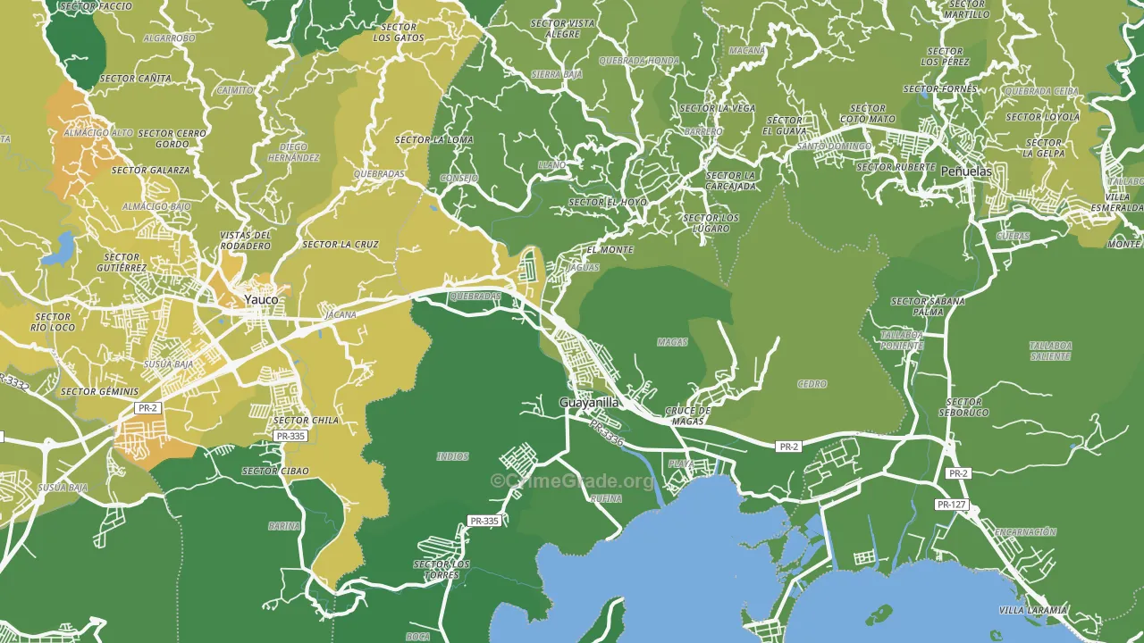 Guayanilla Municipio, PR Map of Murder Rates