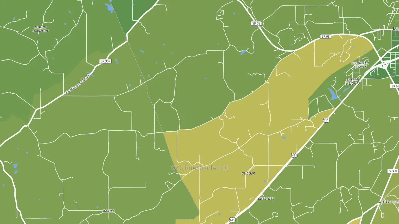 Gudger, TN Map of Murder Rates