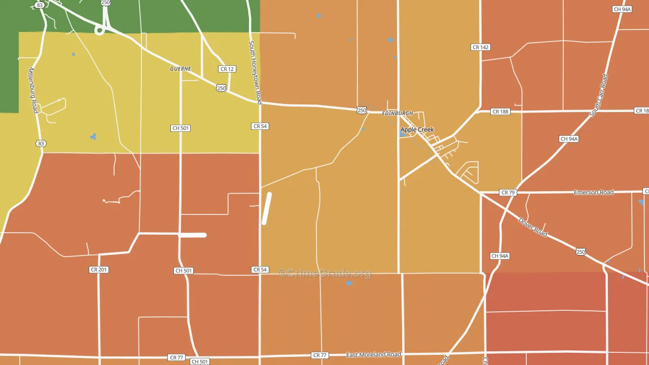 Guerne, OH Map of Murder Rates