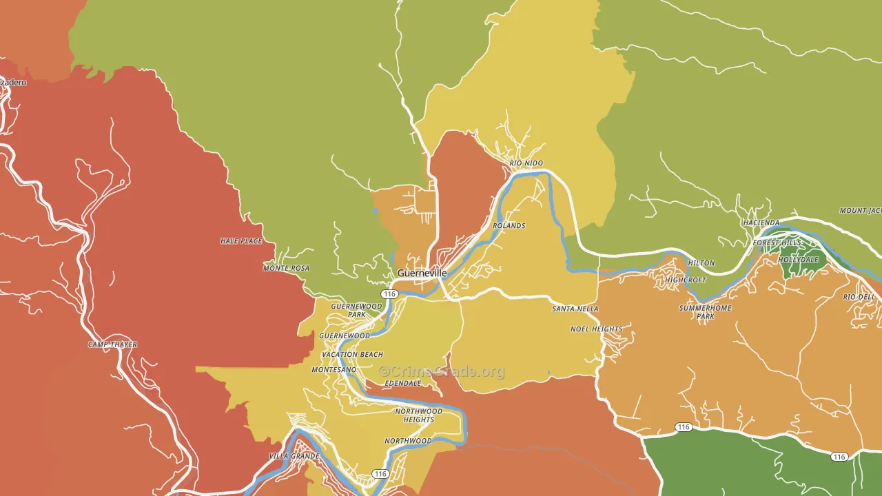 Guerneville, CA Map of Murder Rates