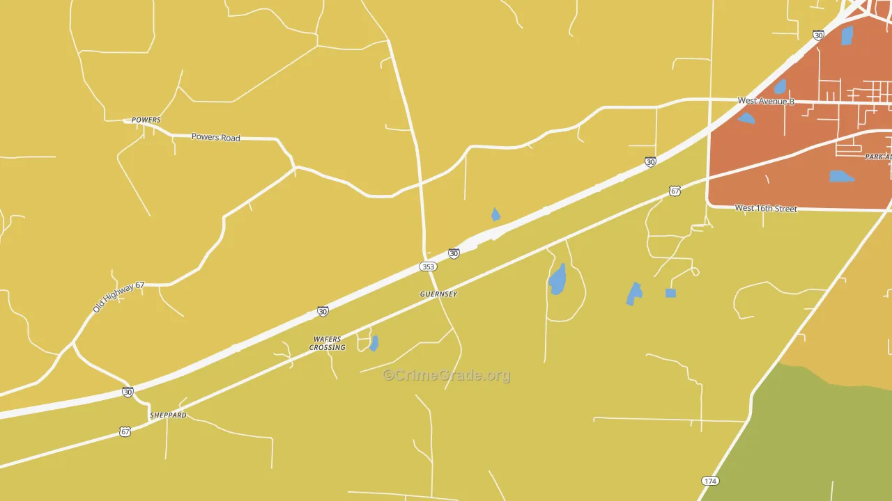 Guernsey, AR Map of Murder Rates