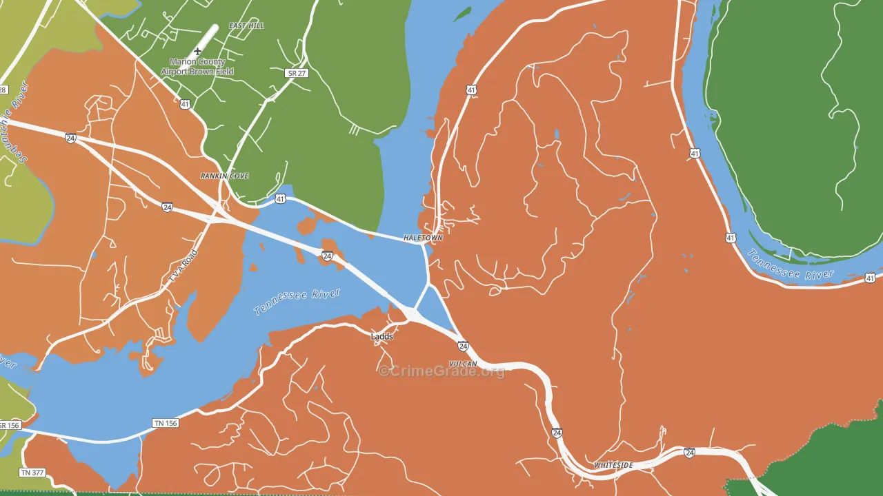 Guild, TN Map of Murder Rates