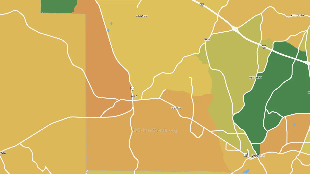 Guin, AL Map of Murder Rates