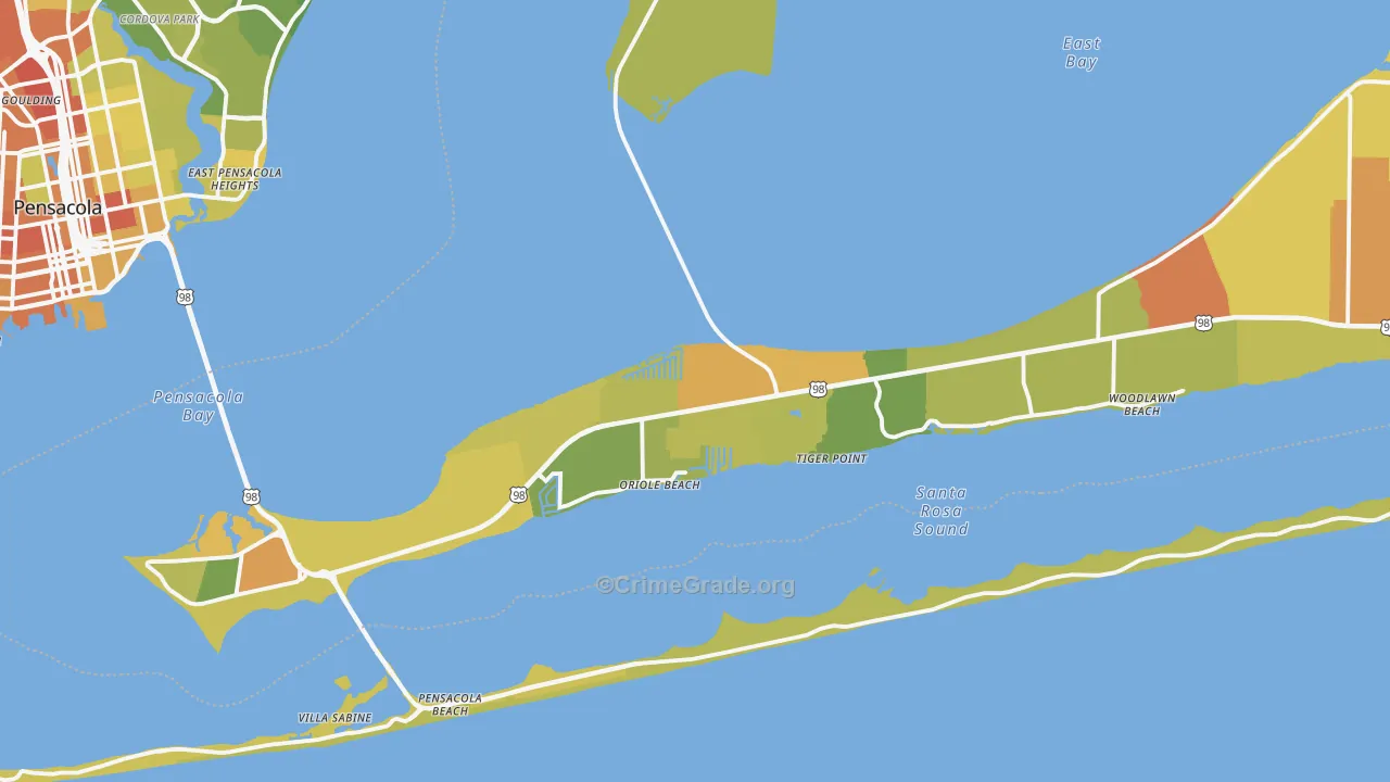 Gulf Breeze, FL Map of Murder Rates