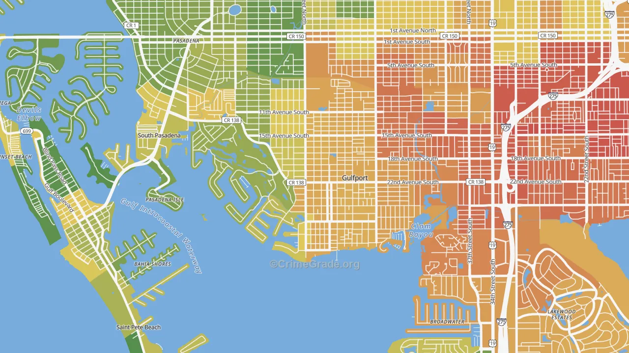 Gulfport, FL Map of Murder Rates