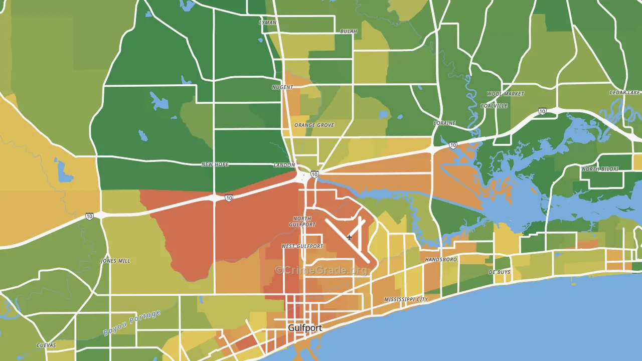 Gulfport, MS Map of Murder Rates