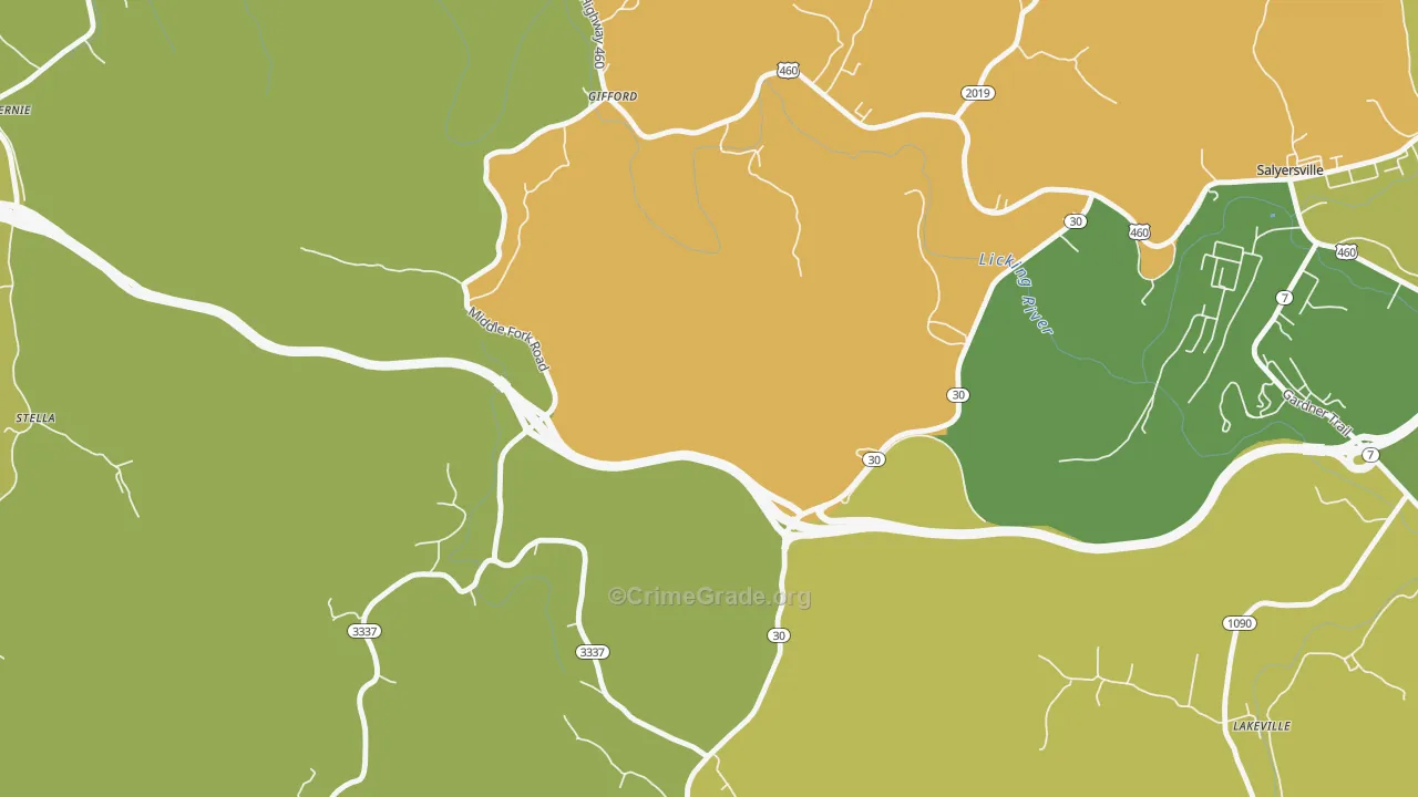 Gullett, KY Map of Murder Rates