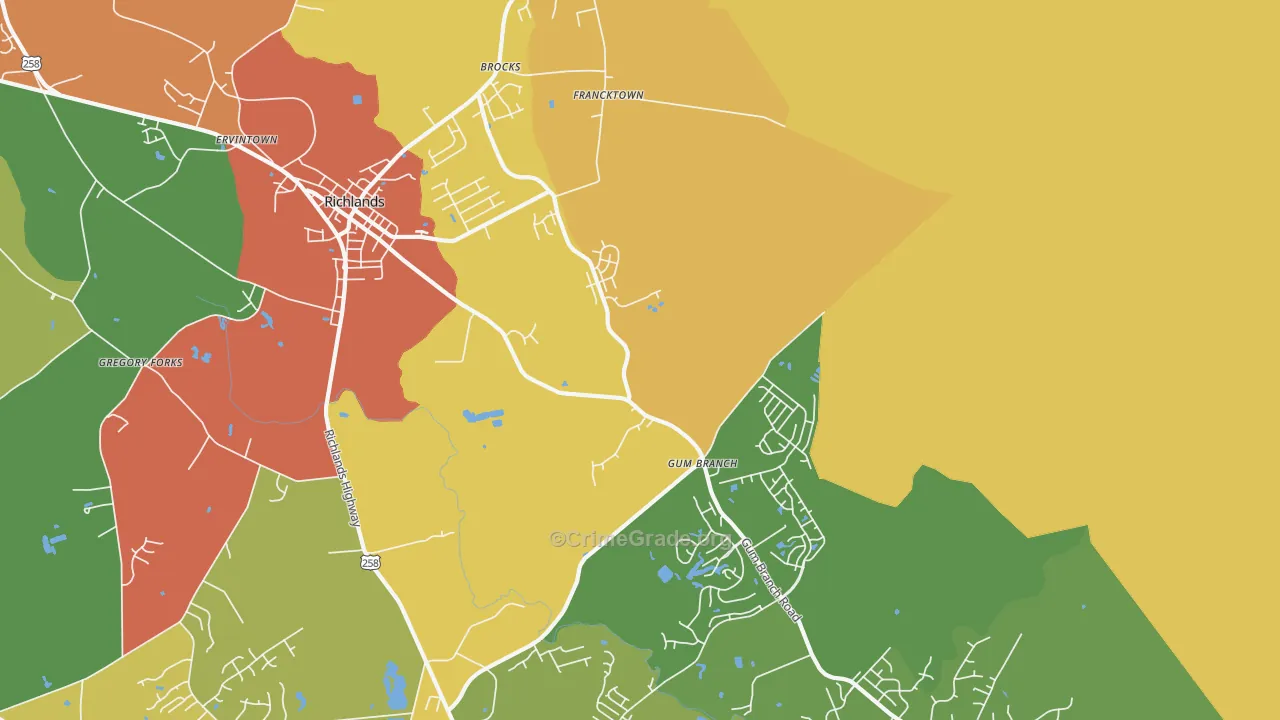 Gum Branch, NC Map of Murder Rates