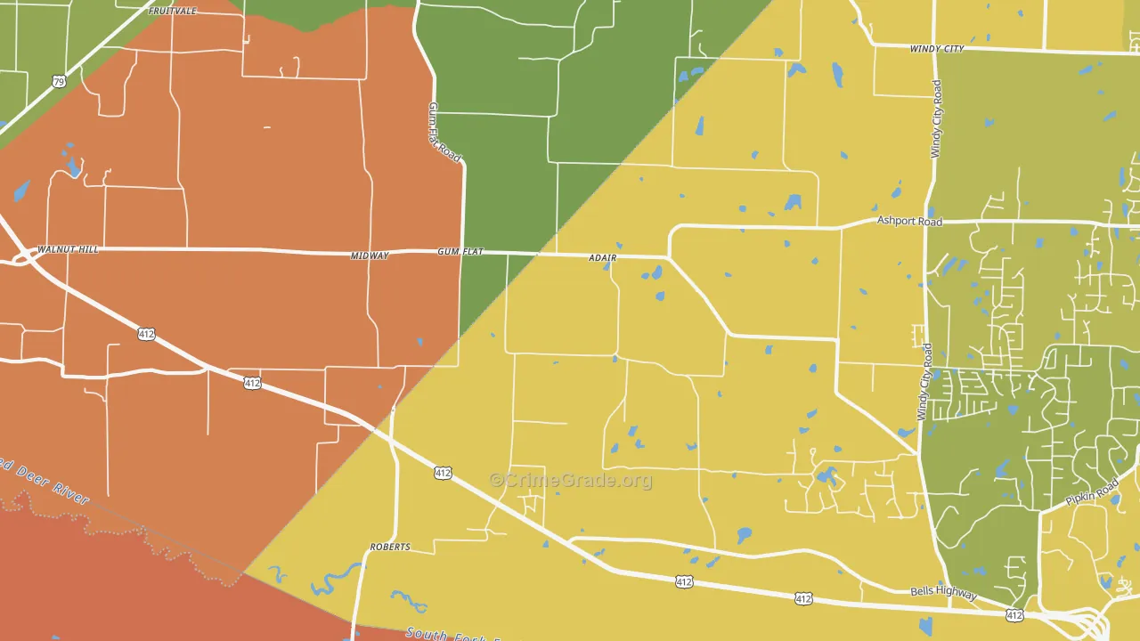 Gum Flat, TN Map of Murder Rates