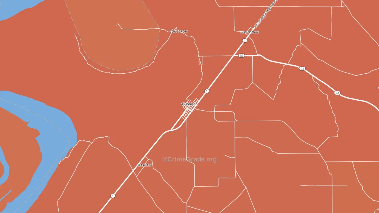 Gunnison, MS Map of Murder Rates