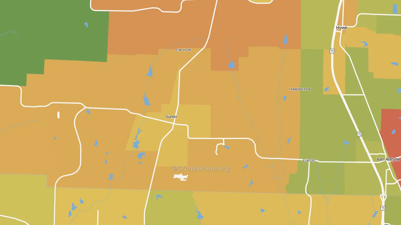 Gunter, TX Map of Murder Rates