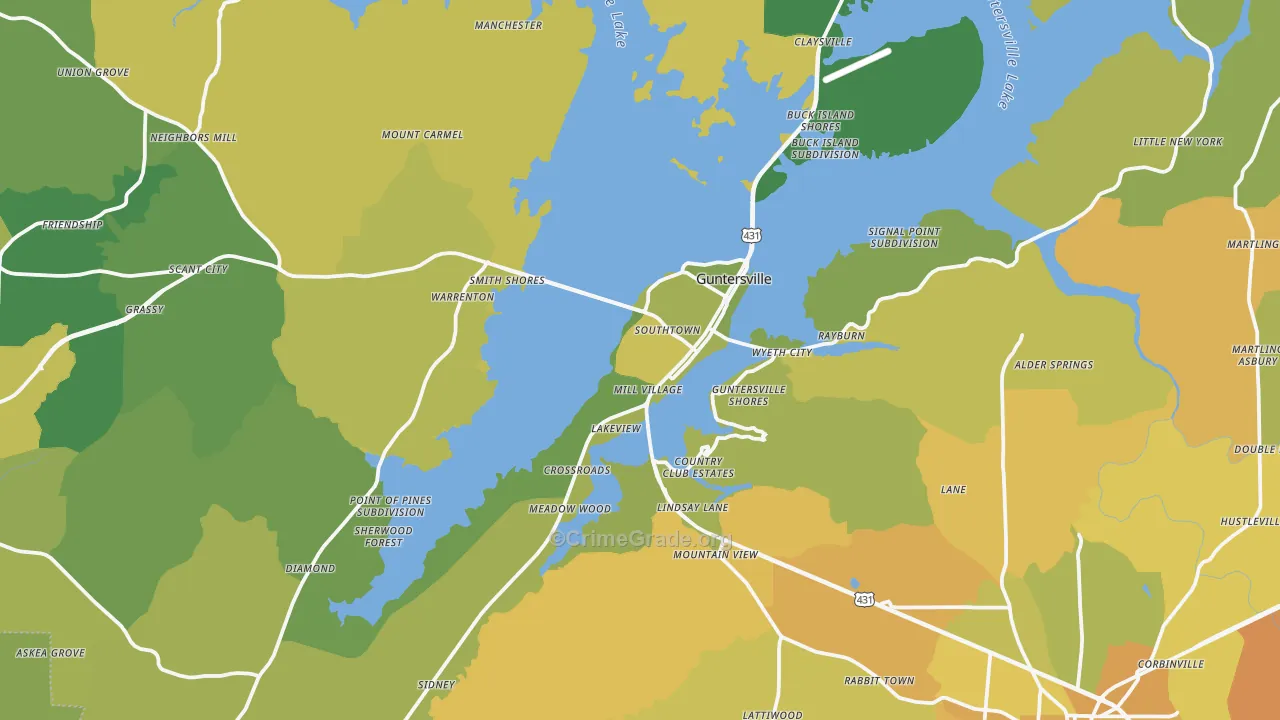 Guntersville, AL Map of Murder Rates